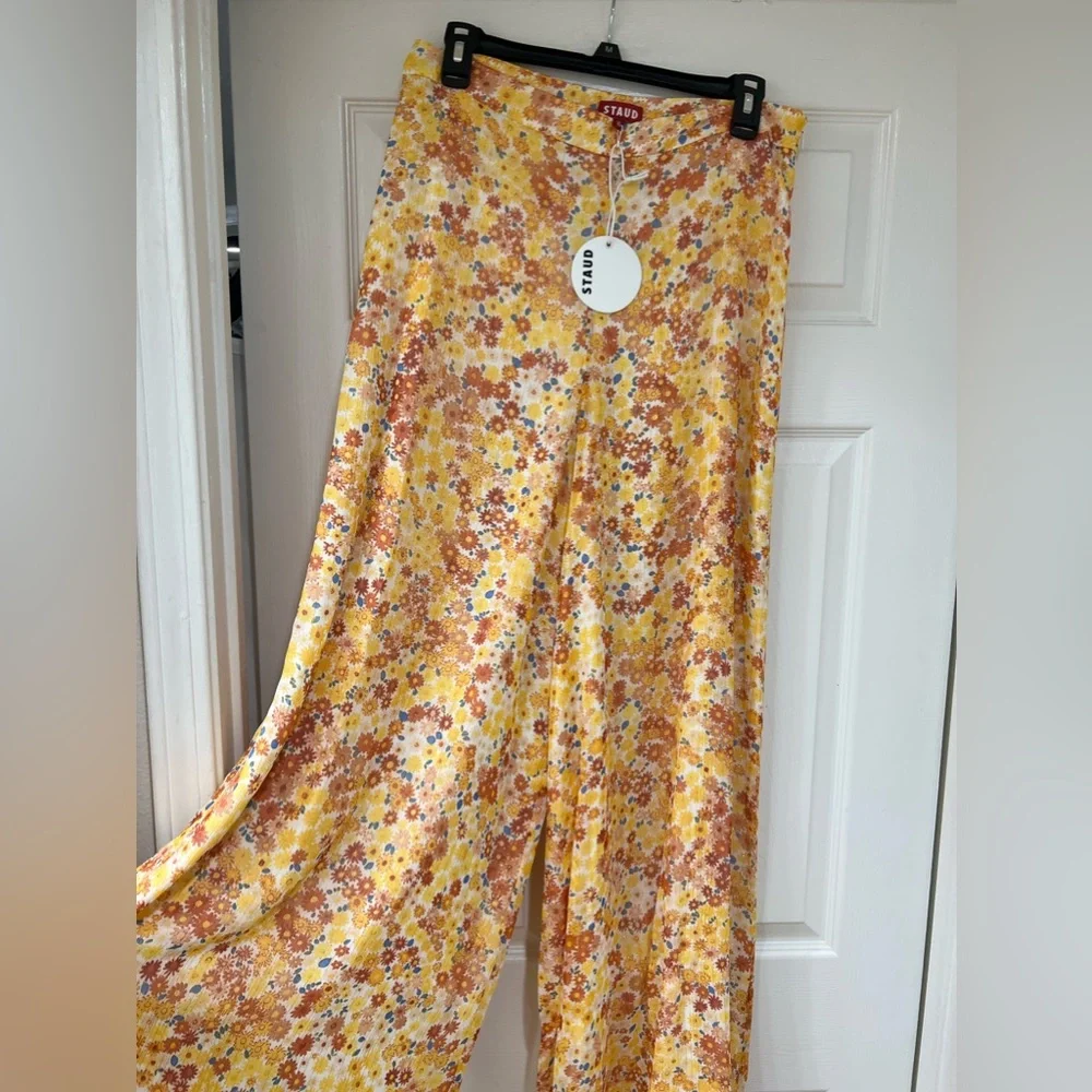 NWT STAUD yellow floral chiffon Flowy pants - Picture 11 of 12